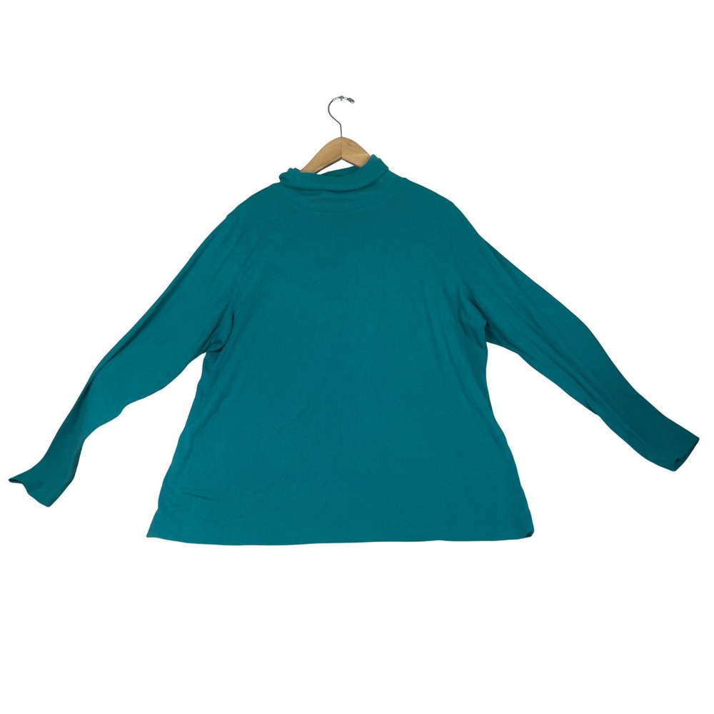 Fashion Bug Teal Blue Ribbed Turtleneck Top Long Sleeve Plus Size 1X Cotton